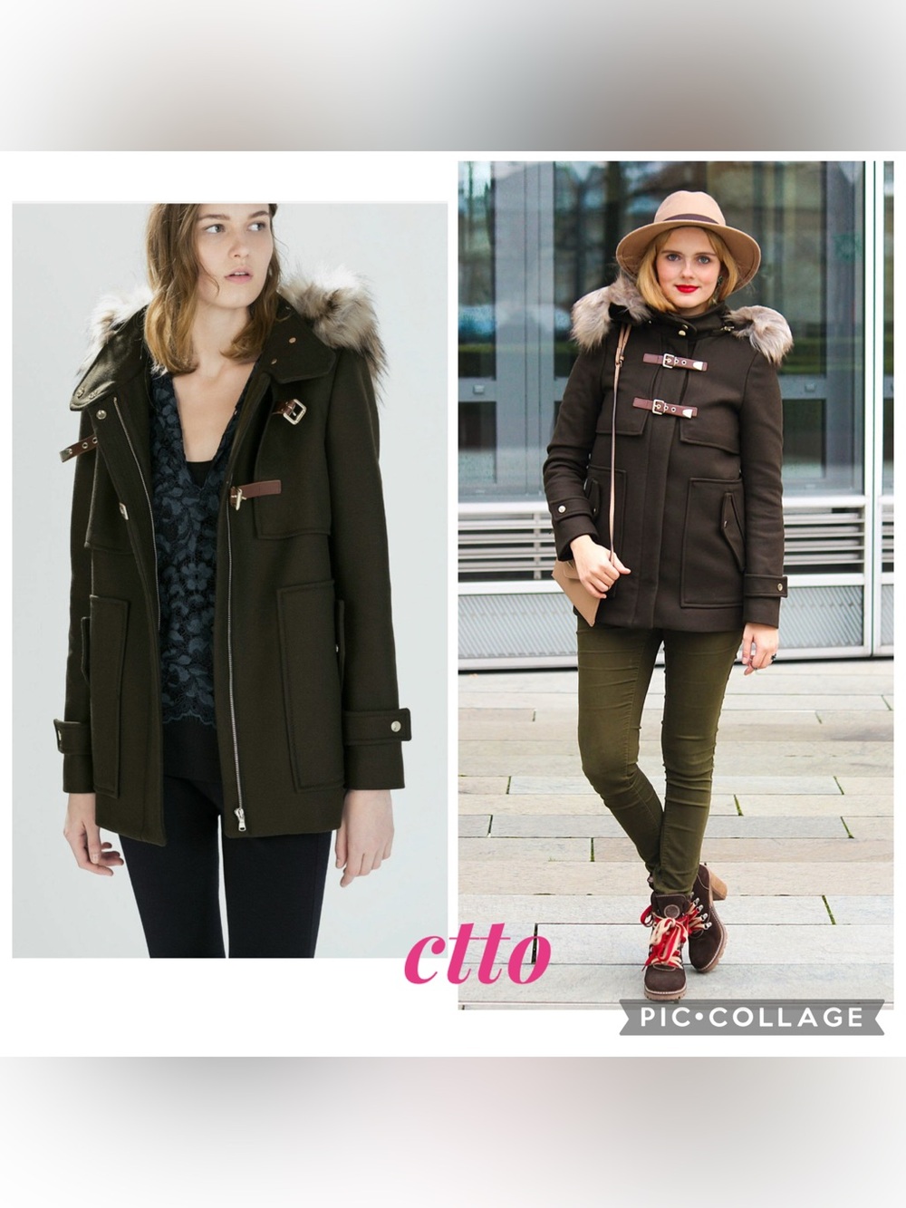 Zara Woman Wool-Blend Buckle Duffle Coat